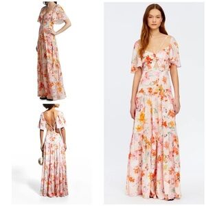 NWT Tanya Taylor Willa Floral Expressionist Carnations Pink Salt 100% Silk Dress